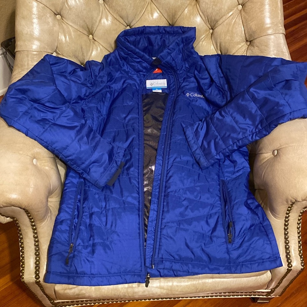Columbia Omni Heat Jacket Womens Large indigo Puffer Reflective Down Filled
